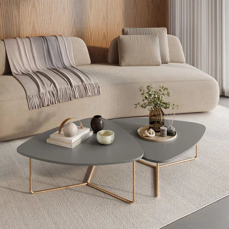 Kit 2 Mesas De Centro Para Sala Design Orgânico Dourada Capri