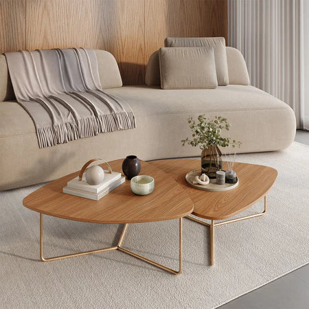 Kit 2 Mesas De Centro Para Sala Design Orgânico Dourada Capri