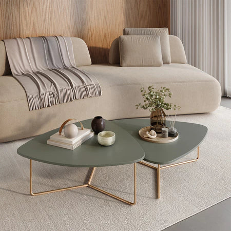 Kit 2 Mesas De Centro Para Sala Design Orgânico Dourada Capri