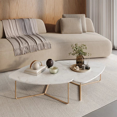 Kit 2 Mesas De Centro Para Sala Design Orgânico Dourada Capri