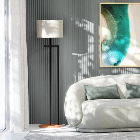 Luminária Abajur De Chão Salone Aço Carbono Preto Com Cúpula Palha D´Fatto 33