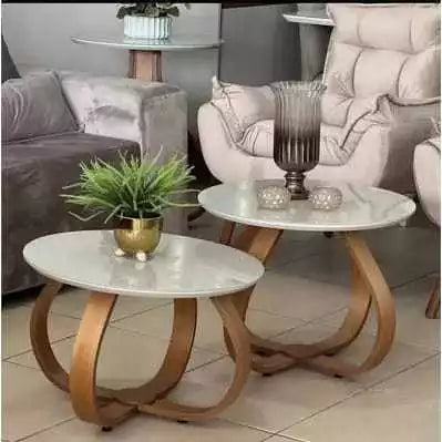Kit 2 Mesa Mesinha de Centro Sala Redonda com Vidro 60 Centímetros