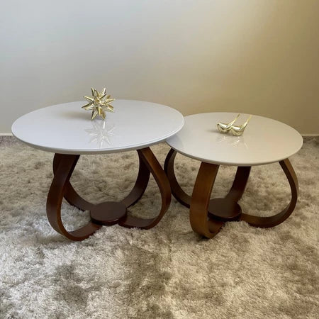 Kit 2 Mesa Mesinha de Centro Sala Redonda com Vidro 60 Centímetros