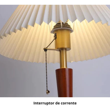 Abajur Luminária De Mesa Nogueira Plissado De Madeira Maciça Cabeceira Quarto Sala Estudo Leitura