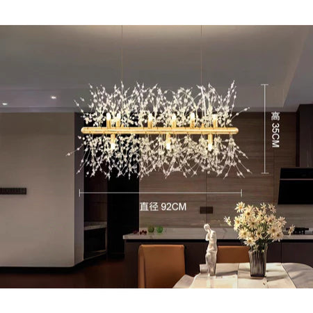 Estilo nórdico atmosférico e simples Lustre Pendente Cristal Dente De Leão Retangular+12 G9 Lâmpada