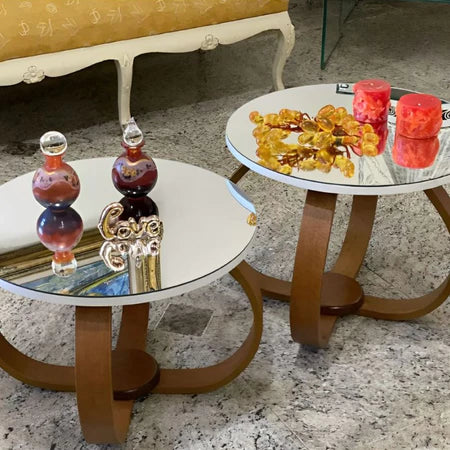 Kit 2 Mesa Mesinha de Centro Sala Redonda com Vidro 60 Centímetros