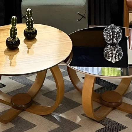 Kit 2 Mesa Mesinha de Centro Sala Redonda com Vidro 60 Centímetros