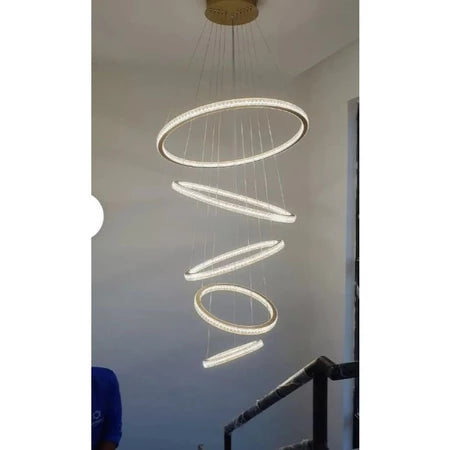 Lustre Pendente 5 Anéis LED 96W Dourado Duplo VL(808/5) Bivolt 3CORES branco firo branco quente branco neutro BR