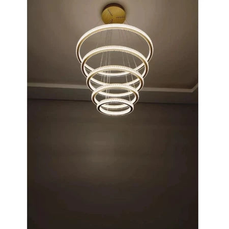 Lustre Pendente 5 Anéis LED 96W Dourado Duplo VL(808/5) Bivolt 3CORES branco firo branco quente branco neutro BR