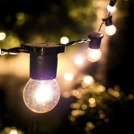 Varal de Luzes 40m Externo Lâmpada Amarelo Transparente Inclusa Cordão Iluminação Pode Chuva