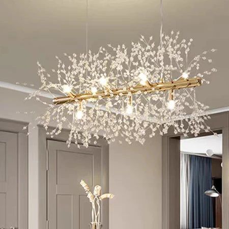 Estilo nórdico atmosférico e simples Lustre Pendente Cristal Dente De Leão Retangular+12 G9 Lâmpada