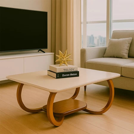 Mesa De Centro Grande Retangular Com Tampo De Vidro Laqueado