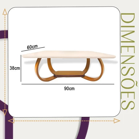 Mesa De Centro Grande Retangular Com Tampo De Vidro Laqueado