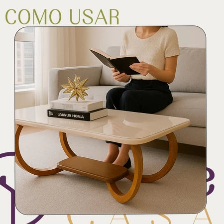 Mesa De Centro Grande Retangular Com Tampo De Vidro Laqueado