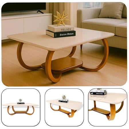 Mesa De Centro Grande Retangular Com Tampo De Vidro Laqueado