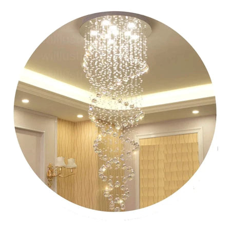 Lustre De Cristal Verdadeiro Espiral Duplo Pé Direito Alto