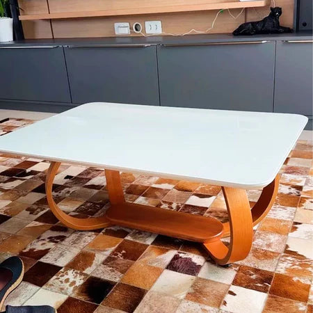 Mesa De Centro Grande Retangular Com Tampo De Vidro Laqueado