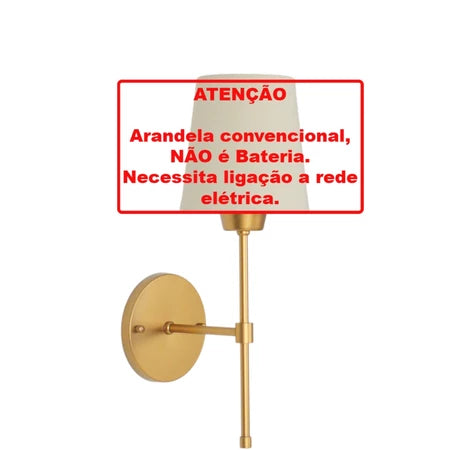 KIT 2 Arandelas Tocheiro Dourada C/ Cúpula Tecido Cru.