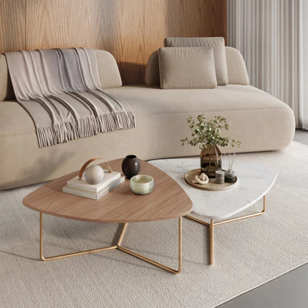 Kit 2 Mesas De Centro Para Sala Design Orgânico Dourada Capri