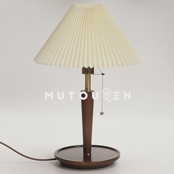 Abajur Luminária De Mesa Nogueira Plissado De Madeira Maciça Cabeceira Quarto Sala Estudo Leitura