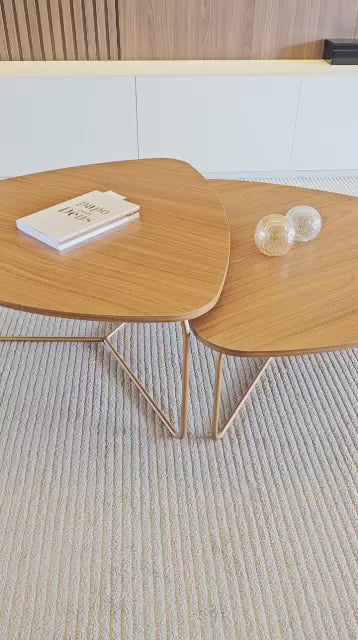 Kit 2 Mesas De Centro Para Sala Design Orgânico Dourada Capri