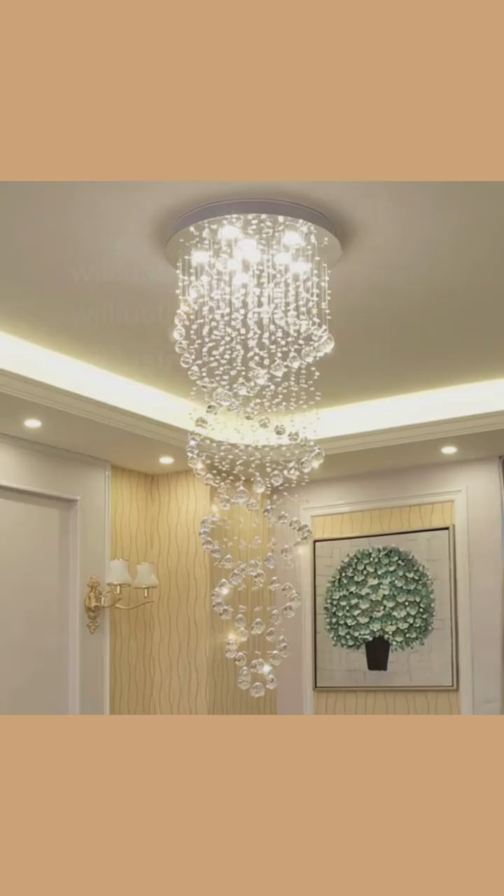 Lustre De Cristal Verdadeiro Espiral Duplo Pé Direito Alto