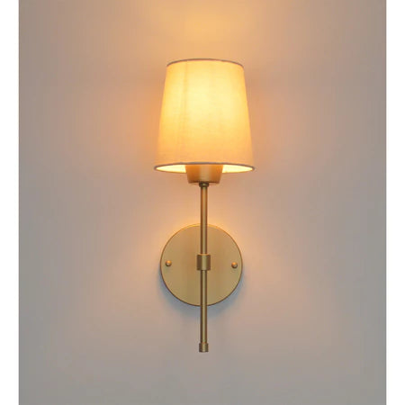 KIT 2 Arandelas Tocheiro Dourada C/ Cúpula Tecido Cru.