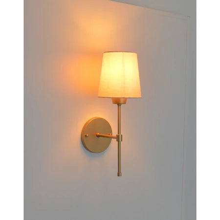 KIT 2 Arandelas Tocheiro Dourada C/ Cúpula Tecido Cru.