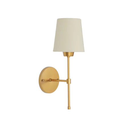 KIT 2 Arandelas Tocheiro Dourada C/ Cúpula Tecido Cru.