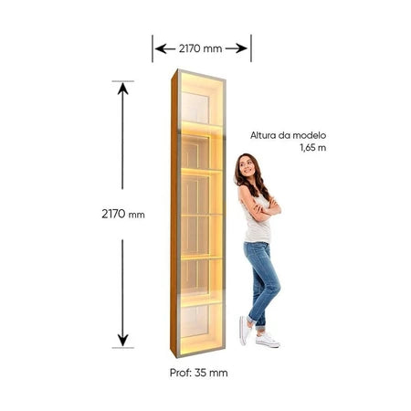 Cristaleira 1 Porta Reflecta com Fita Led com Espelho Luminare 100% Mdf Naturale