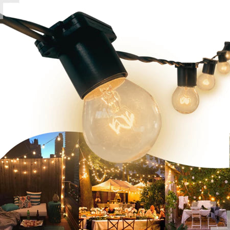 Varal de Luzes 40m Externo Lâmpada Amarelo Transparente Inclusa Cordão Iluminação Pode Chuva