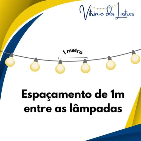 Varal de Luzes 40m Externo Lâmpada Amarelo Transparente Inclusa Cordão Iluminação Pode Chuva