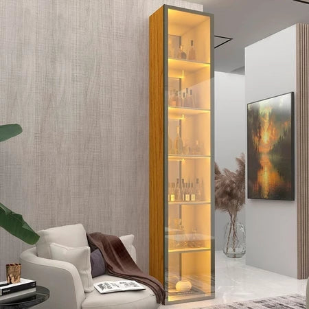 Cristaleira 1 Porta Reflecta com Fita Led com Espelho Luminare 100% Mdf Naturale