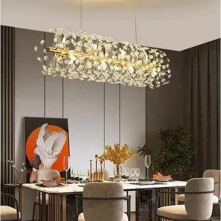 Estilo nórdico atmosférico e simples Lustre Pendente Cristal Dente De Leão Retangular+12 G9 Lâmpada