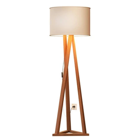 Luminária de Chão Tripé em Madeira Cúpula Abajur Sala Quarto Escritório Moderna Elegante Decorativa