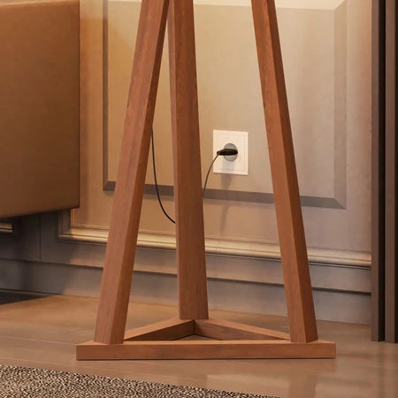 Luminária de Chão Tripé em Madeira Cúpula Abajur Sala Quarto Escritório Moderna Elegante Decorativa