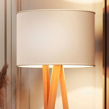 Luminária de Chão Tripé em Madeira Cúpula Abajur Sala Quarto Escritório Moderna Elegante Decorativa