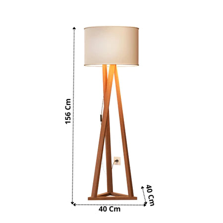 Luminária de Chão Tripé em Madeira Cúpula Abajur Sala Quarto Escritório Moderna Elegante Decorativa